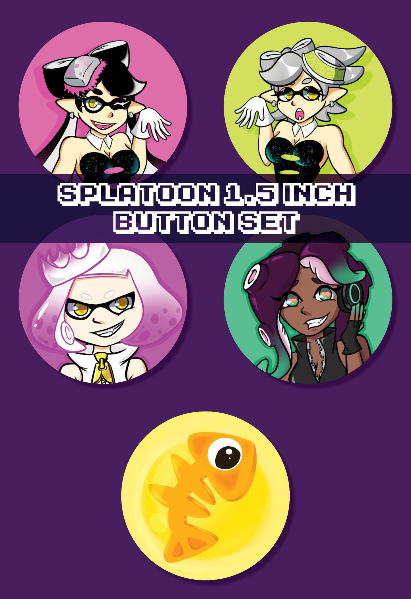 Splatoon Squid Sisters | Splatoon 2 Off the Hook | Salmon Run Golden Power Egg | Pinback Buttons