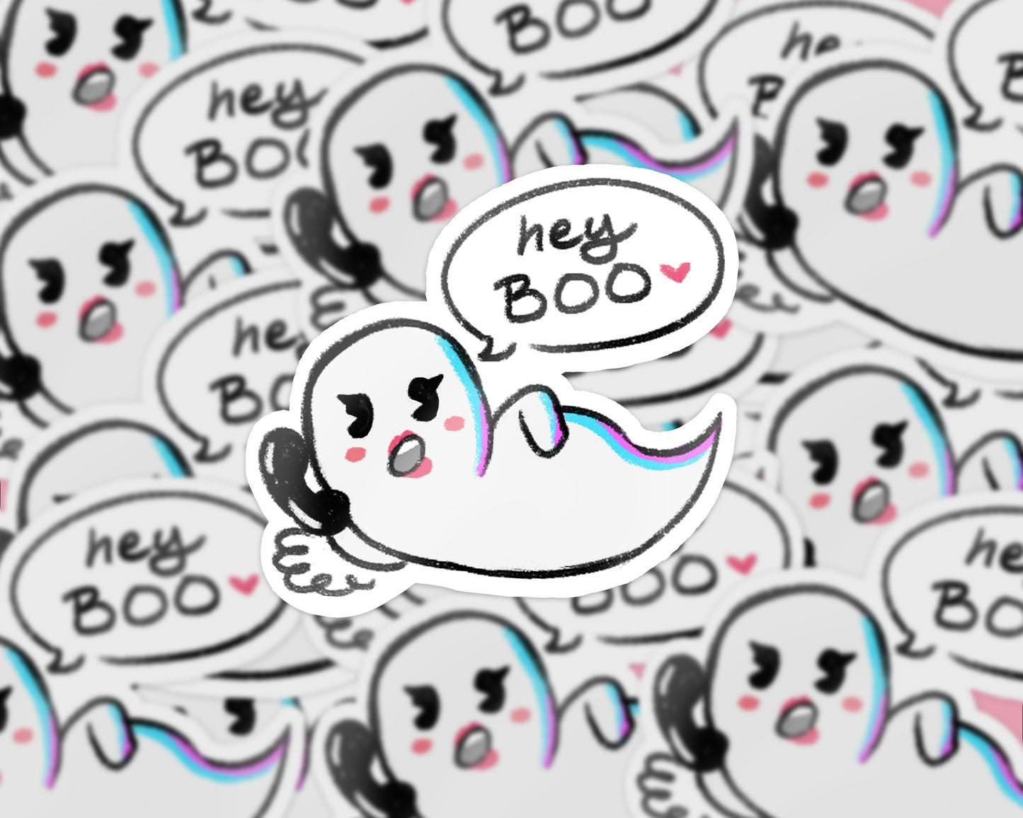 "Hey Boo" Ghost Original Art Sticker